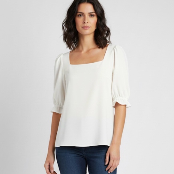 Shavonne Dorsey Tops - SHAVONNE  DORSEY Square Neck with Puff Sleeves Top, Women’s L, White